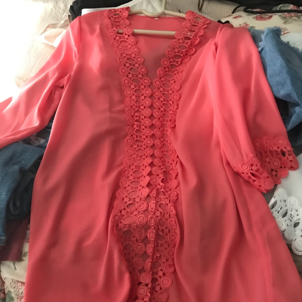 (M) Women's peach crochet coverup